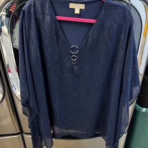 Navy Michael kors 3x poncho Sheer Blouse with Ring Detail